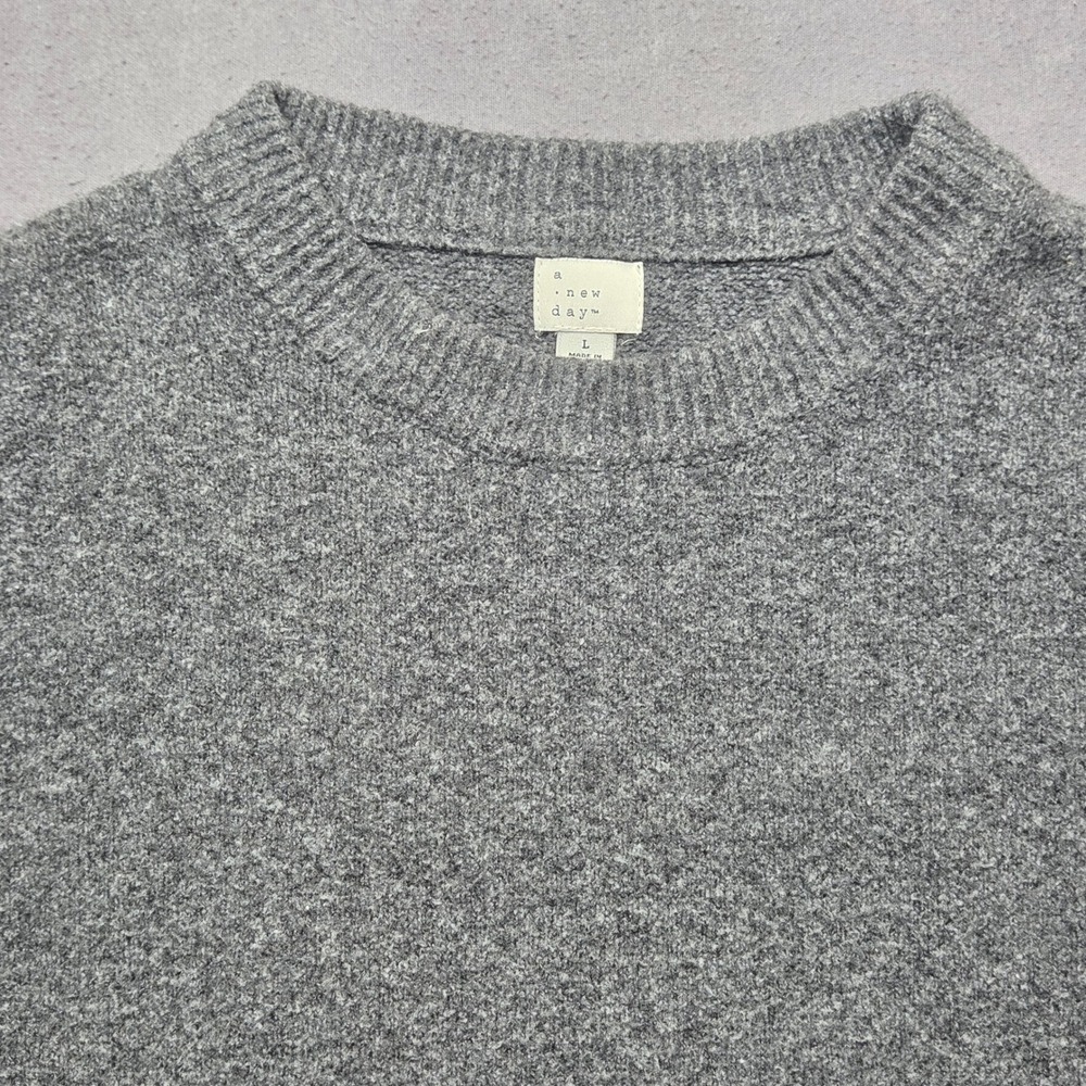 A New Day Womens Large Heather Gray Crewneck Oversized Knit Sweater RN17730